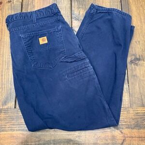 Carhartt Men Navy Blue B159 Canvas Work Cargo Pants 40x30, workwear, baggy